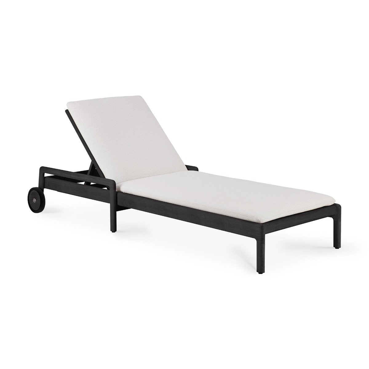 Jack outdoor adjustable lounger varnished teak black Off White fabric with thin cushion