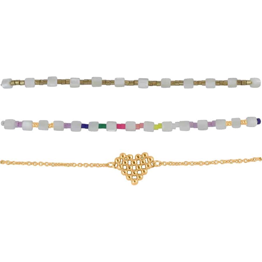 Claire Pack Of 3 Beaded Heart Bracelets - Gold