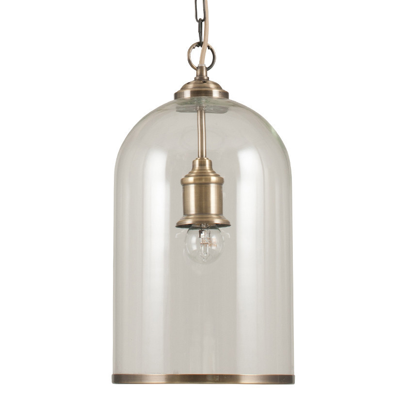 Cloche Clear Glass and Antique Brass Rimmed Pendant