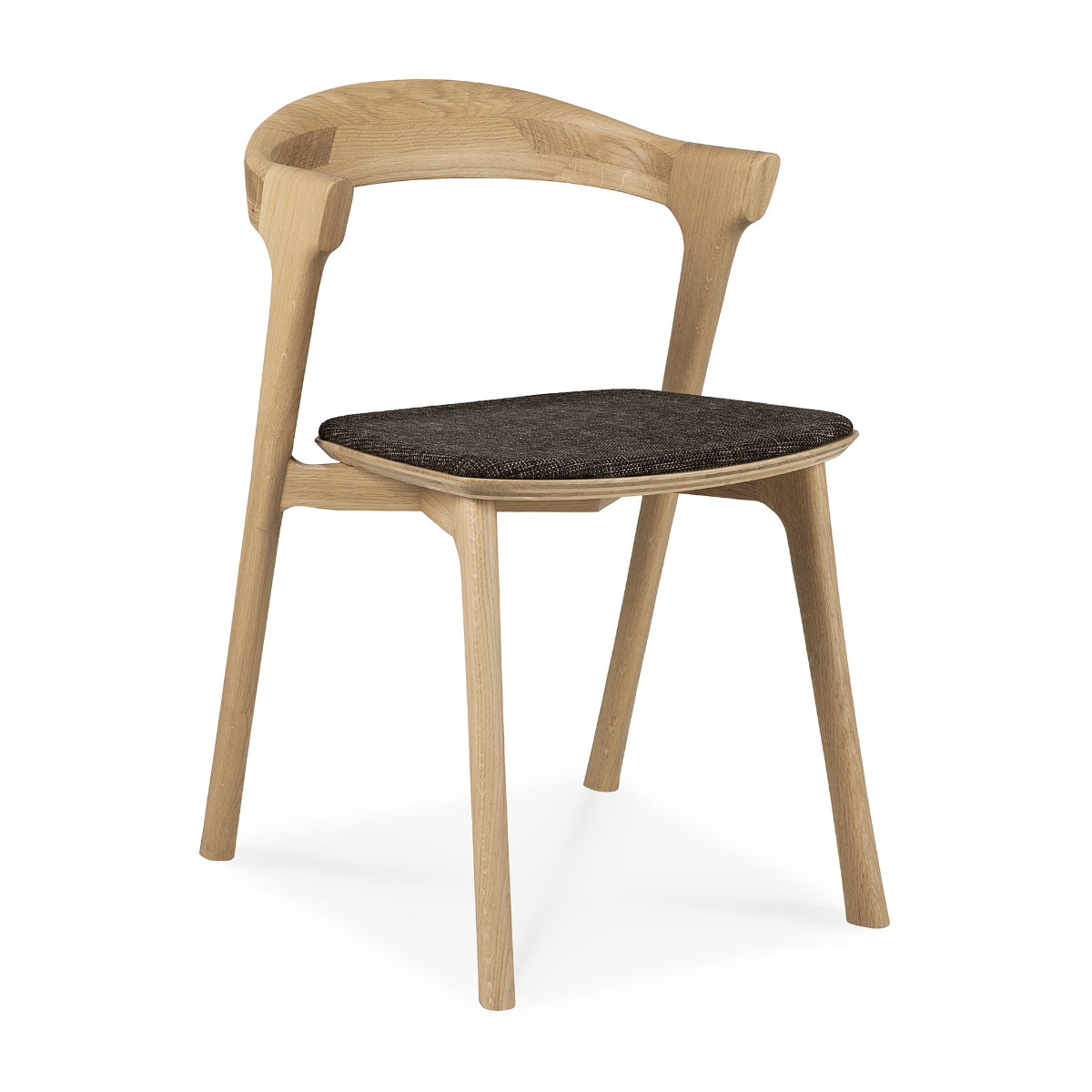 Oak Bok Dining Chair with dark brown upholstery
