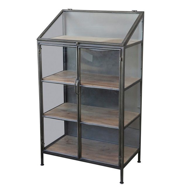 Glass Cabinet with Wooden Shelves