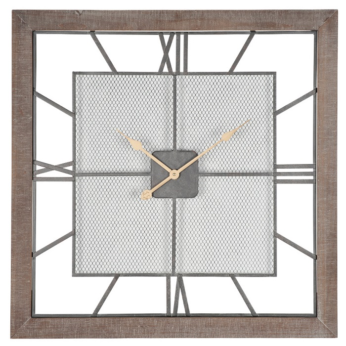 Natural Wood & Metal Square Wall Clock