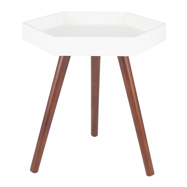 White MDF & Brown Pine Wood Hexagon Table Large