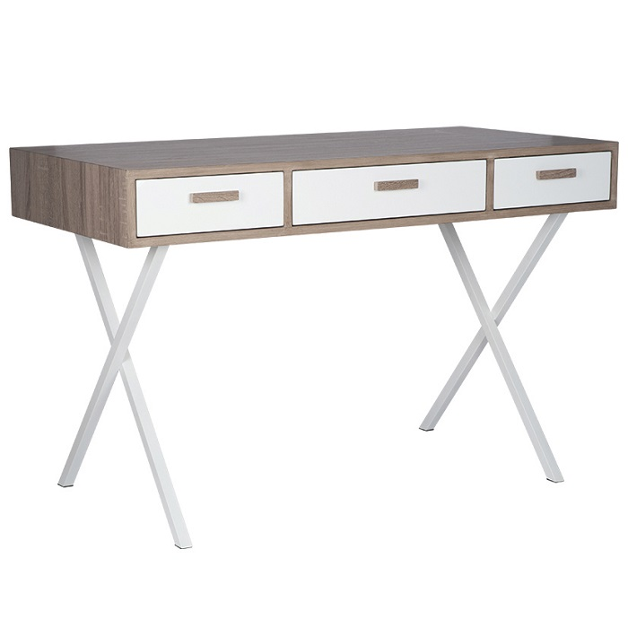 Natural & White Wood Veneer 3 Drawer Desk