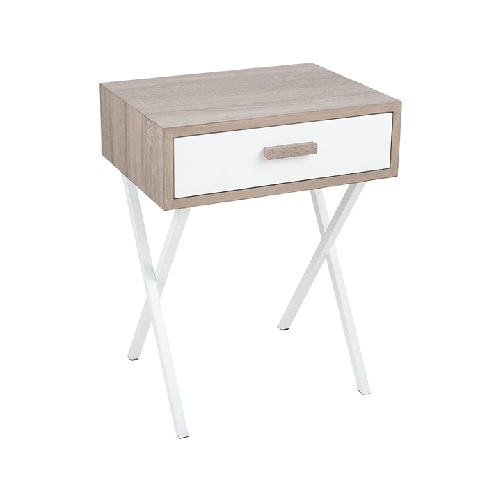 Natural & White Wood Veneer 1 Drawer Table