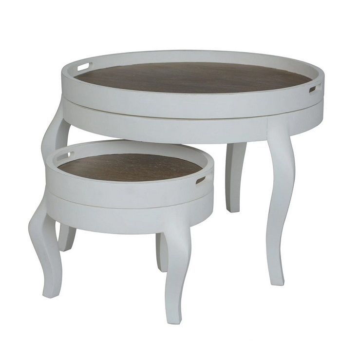 Helena White Circular Nest of Tables Wood Top