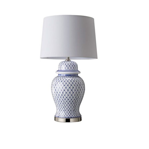 Ceramic Table Lamp Blue & White Netting