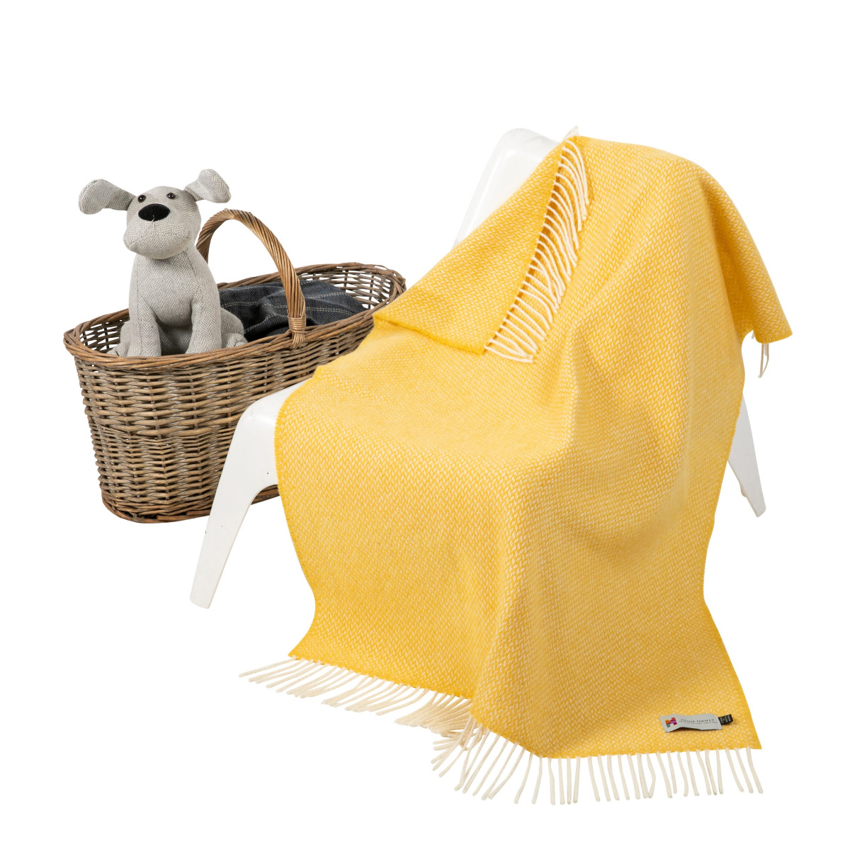 Irish Cashmere Baby Blanket Baby Yellow Herringbone in a presentation box.