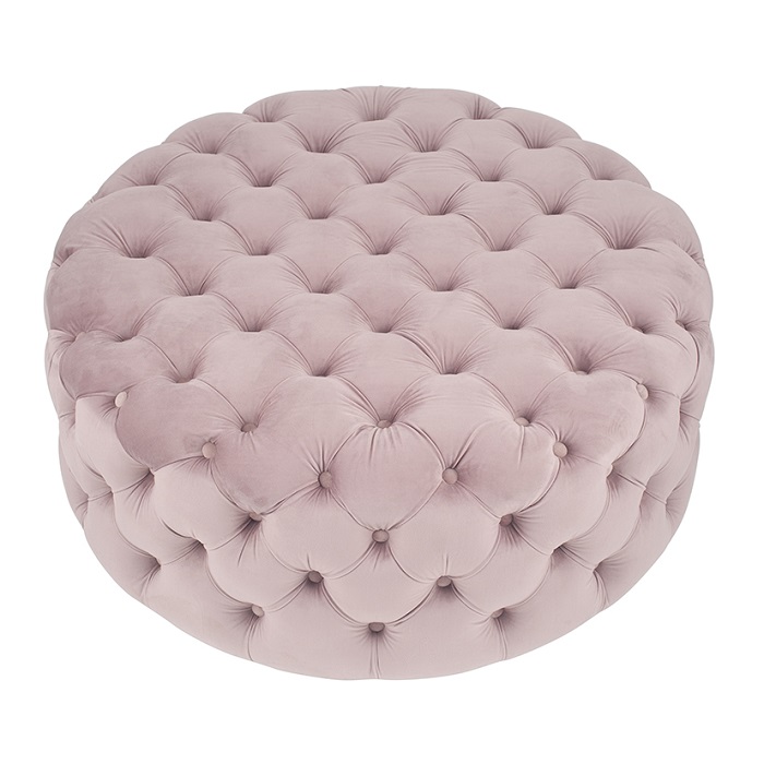 Blush Pink Velvet Round Buttoned Pouffe