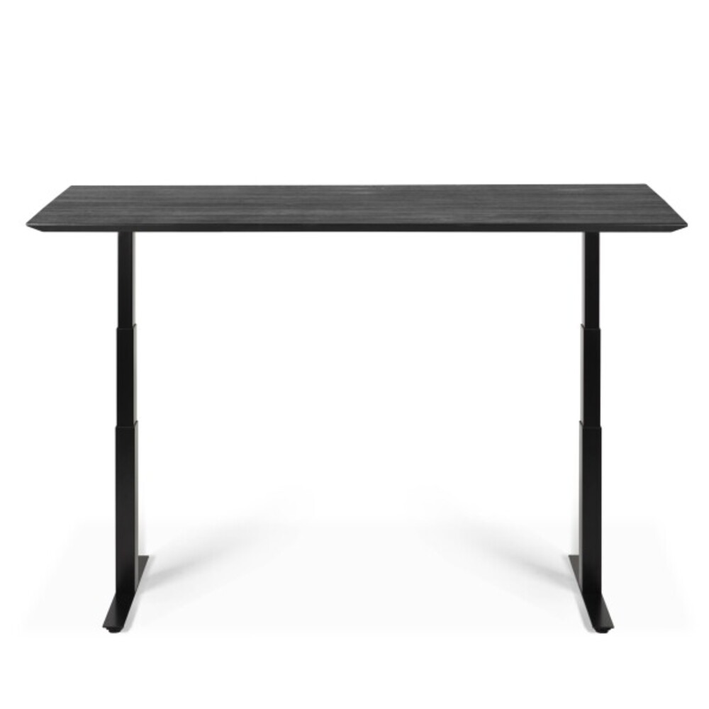 Oak Bok Adjustable Desk Black Table Top Varnished