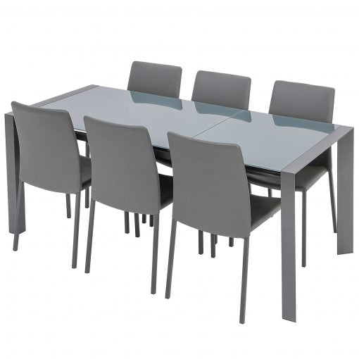 Brindisi grey glass extendable dining table