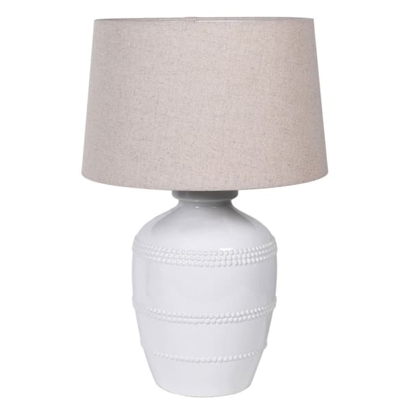 White Beaded Table Lamp with Linen Shade