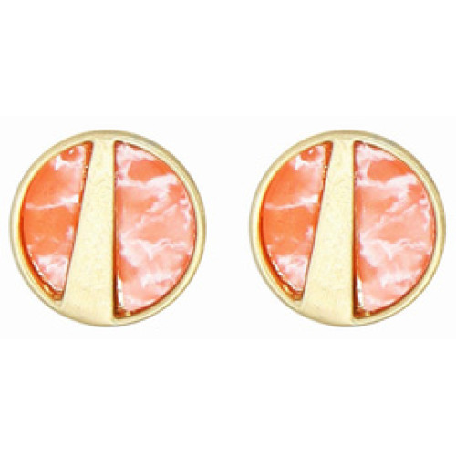 Small Round Brushed Metal Stud Earrings In Gold Coral