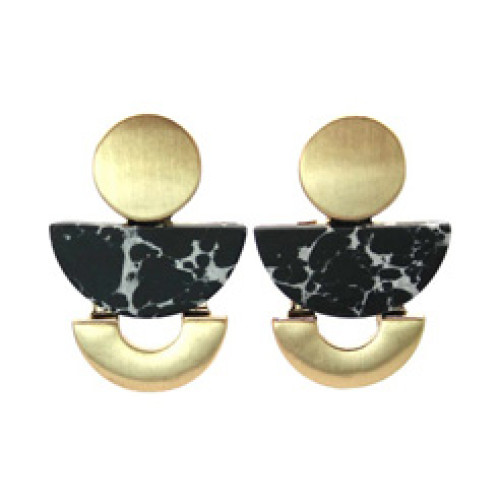 Brushed Metal and Stone Earrings In Gold Black