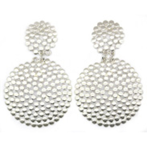 Double Round Brushed Metal Earrings Silver