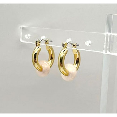 Chunky Round Hoop With Ring Stone Earrings In Gold Rose Quartz