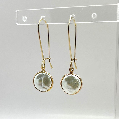 Round Coin Glass Pearls Drop Earrings