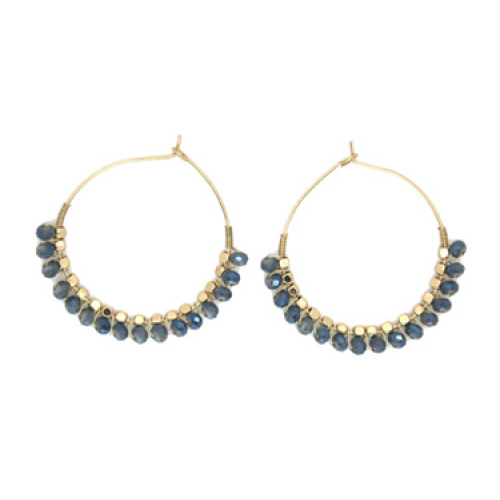 Hand Craft Glass And Metal Beads Earring In Gold Blue