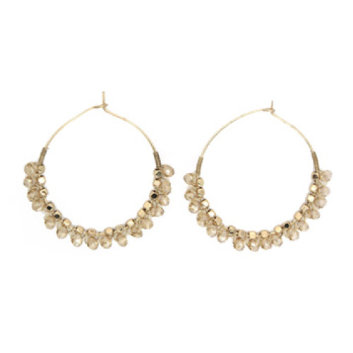 Hand Craft Glass And Metal Beads Earring In Gold Ivory