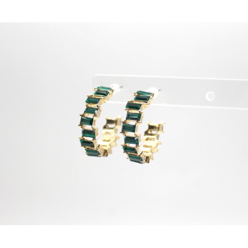 C Shape Colourful Square Acrylic Stones Earrings Gold Green