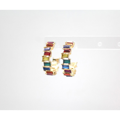C Shape Colourful Square Acrylic Stones Earrings Gold Multi