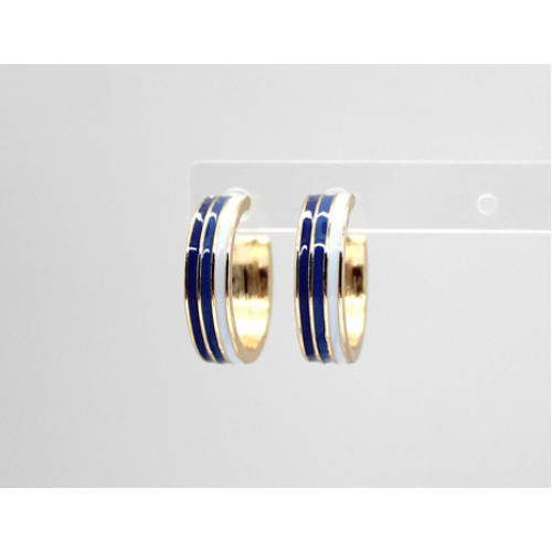 Horizontal Mixed Enamel Coloured C Shape Earrings Gold Blue