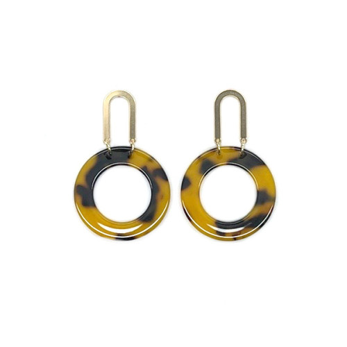 Brass Metal with Coloured Resin Earrings In Gold Brown Black