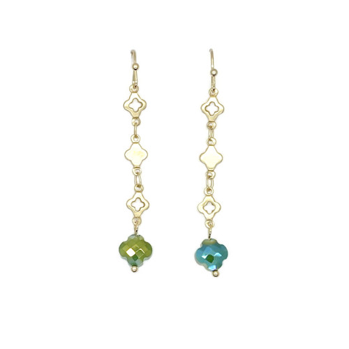 Clover Shapes With Coloured Glass Drop Earrings