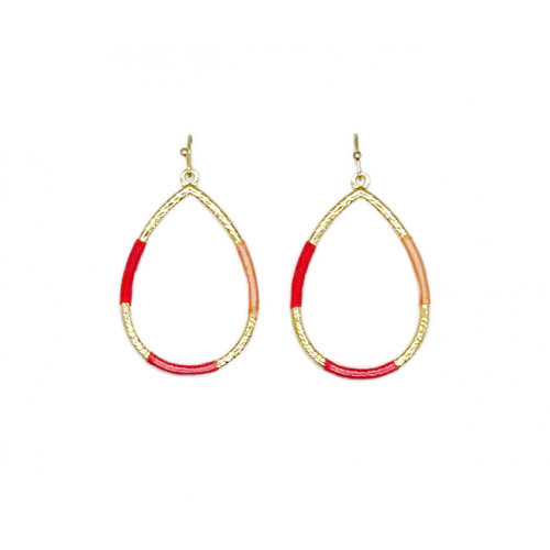 Colourful Threads Around Drop Shape Earrings In Gold Pink