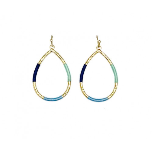Colourful Threads Around Drop Shape Earrings In Gold Blue