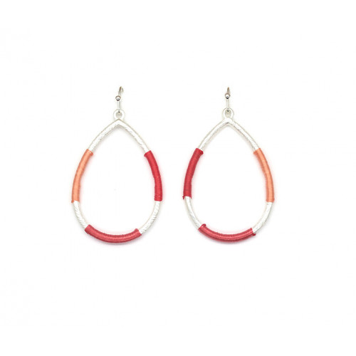 Colourful Threads Around Drop Shape Earrings In Silver Pink