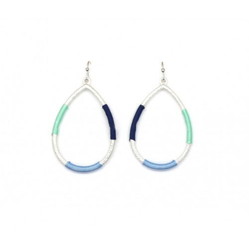Colourful Threads Around Drop Shape Earrings In Silver Blue