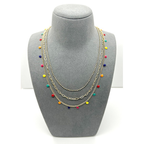 Coloured Circles Layered Necklace In Gold Multi
