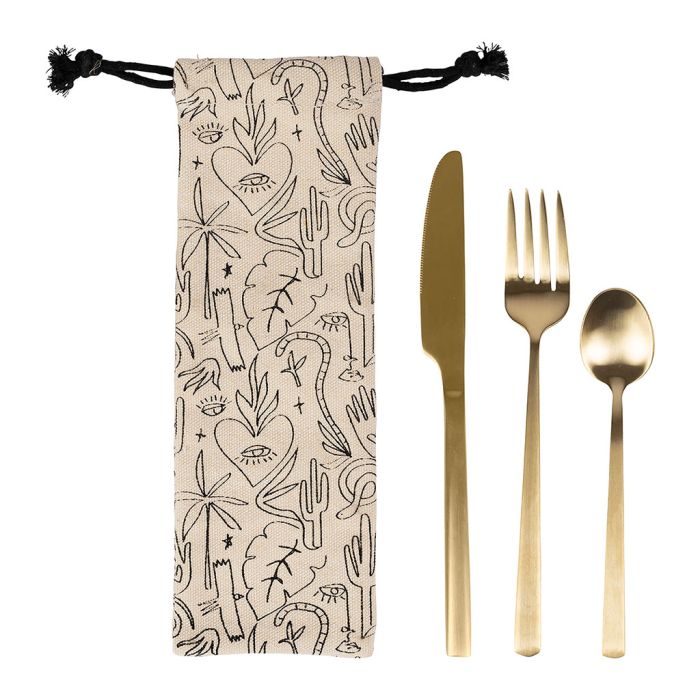 Cutlery Pouch - Gold set of 3