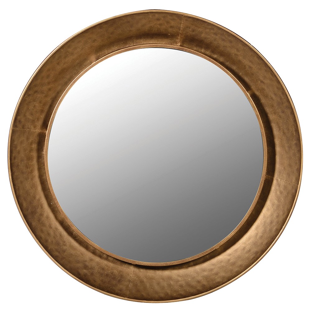 Gold Hammered Rim Round Wall Mirror