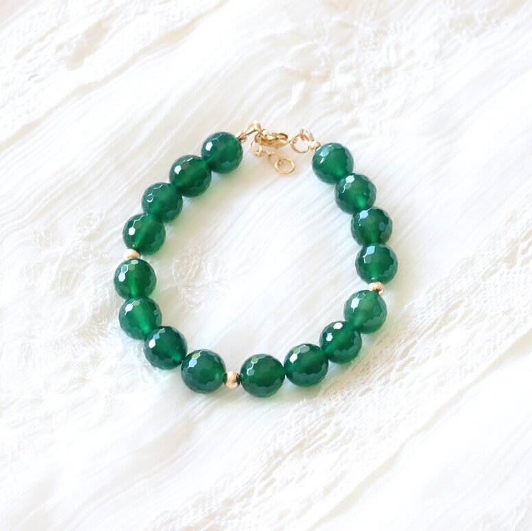 Green Agate Gold Beads Bracelet