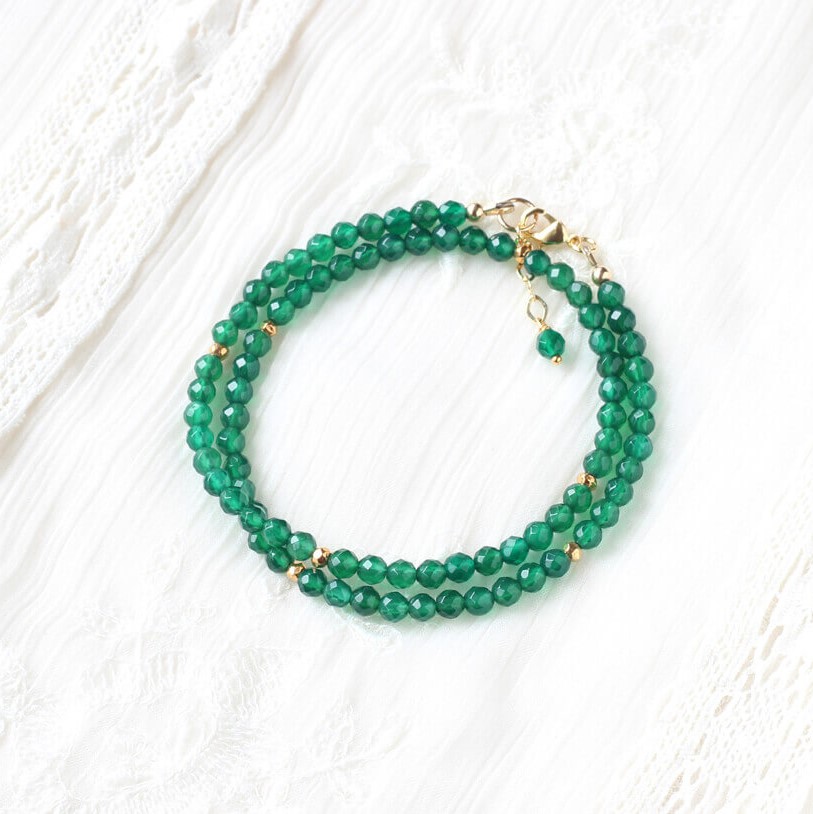 Green Agate Gold Double Bracelet