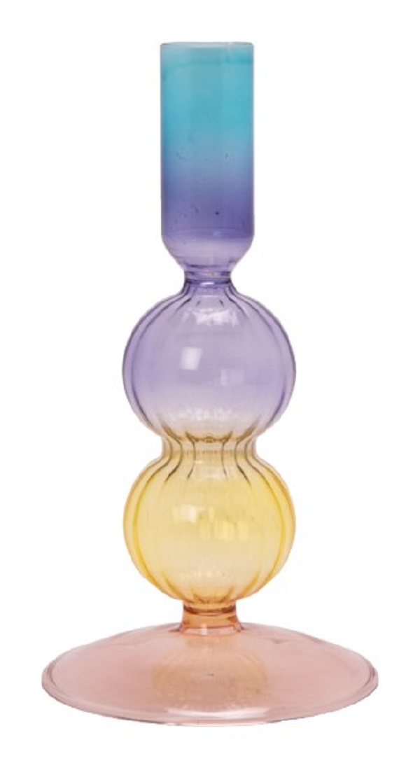 Glass candle holder-Pink-yellow-purple-blue