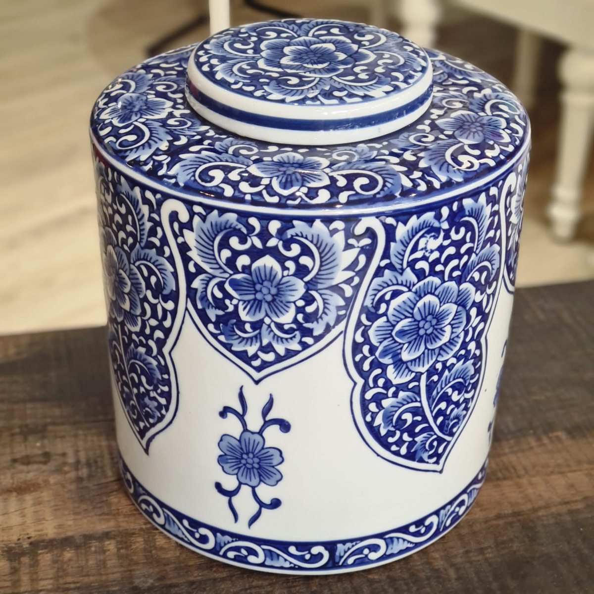 Large Blue and white jar with lid