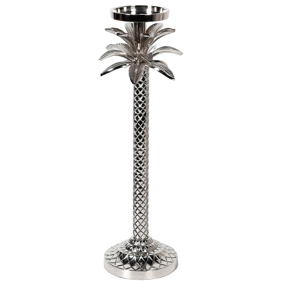 Large Silver Palm Tree Candle Holder