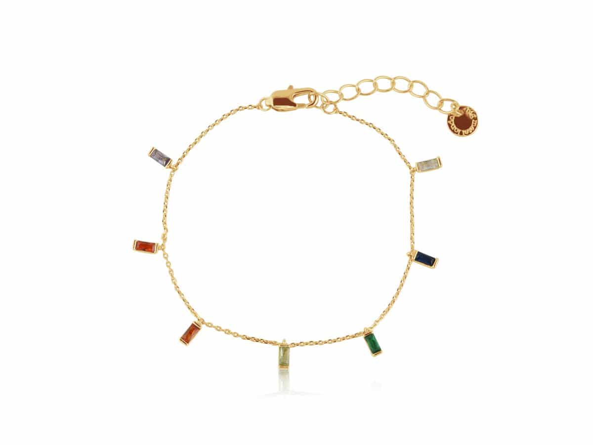 Iris Rainbow Baguette Stones Delicate Bracelet in Gold