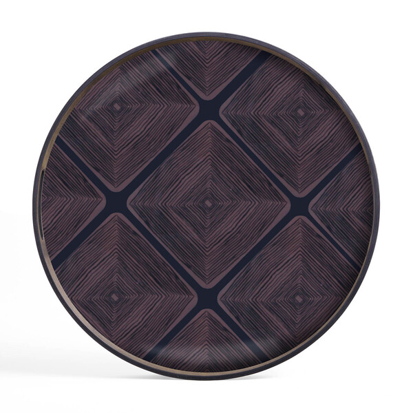 Midnight Linear Squares Glass Tray Round Small