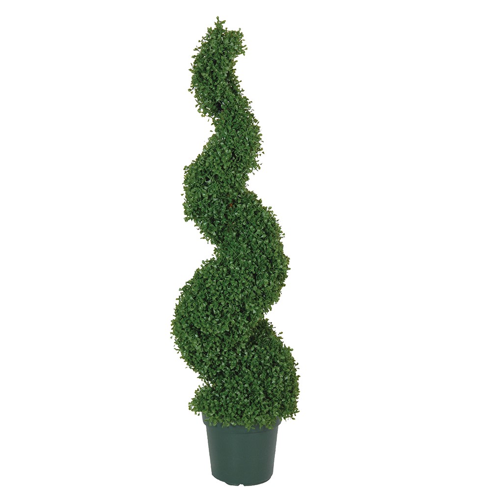 Green Outdoor Spiral Box Topiary in Green Plastic Pot