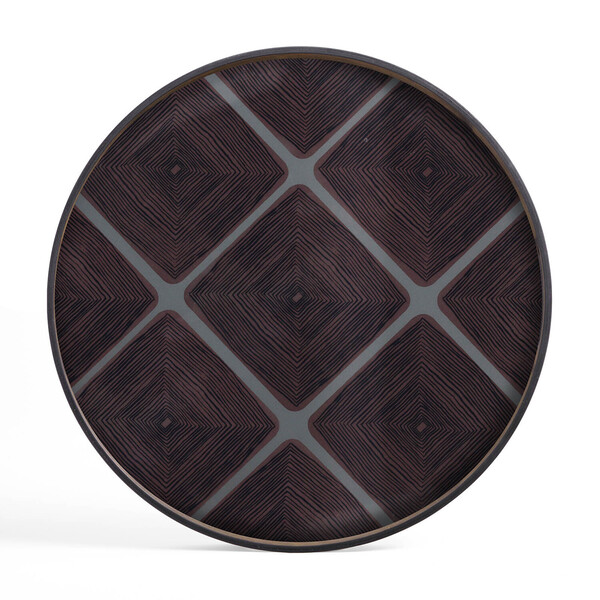 Slate Linear Squares Glass Tray Round Extra Large