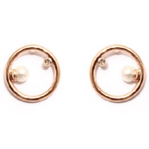 Round With Pearl And Stone Stud Earrings