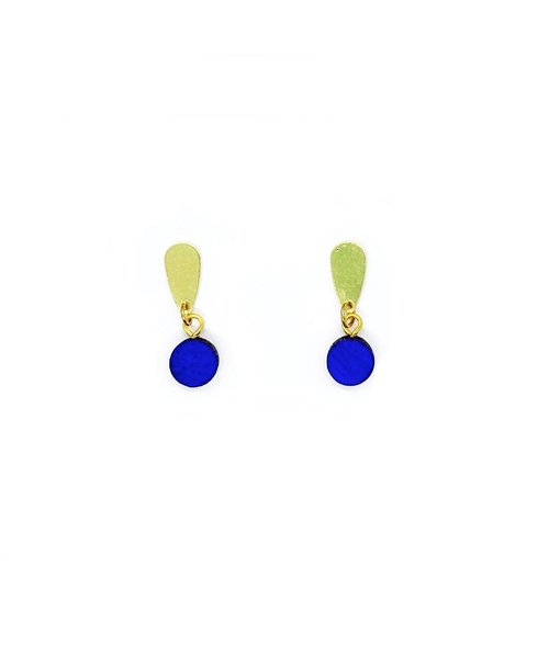 Gemma earrings in Blue in Brass and Wood