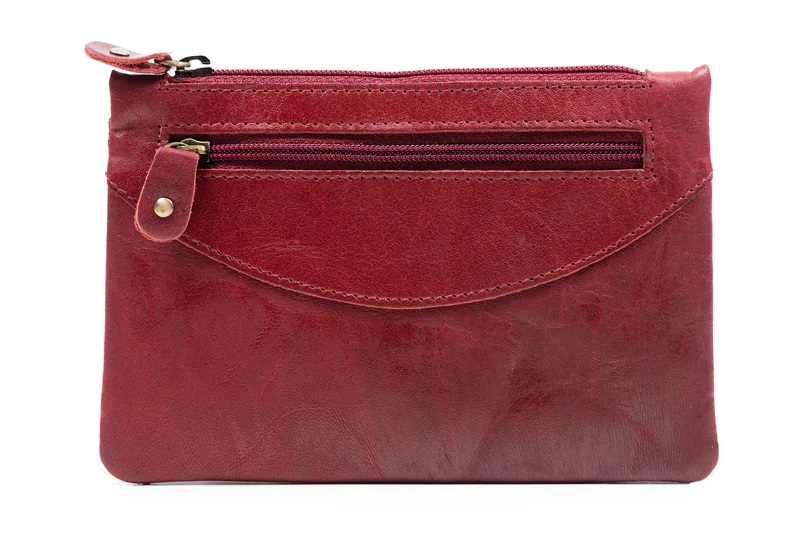 Top Zipped Purse Red Leather