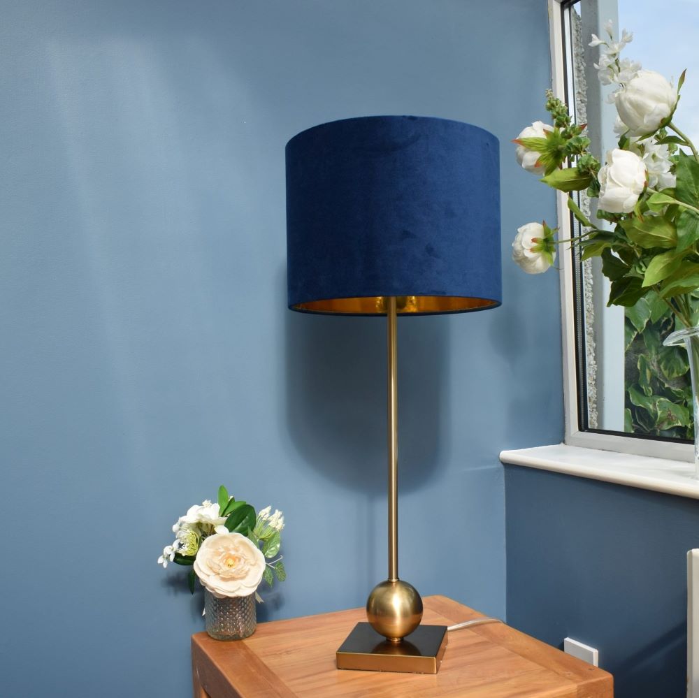 Navy Buffet Table Lamp with Velvet Shade