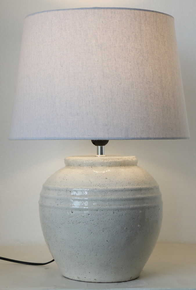 Table Lamp Ceramic White 50cm Linen Shade
