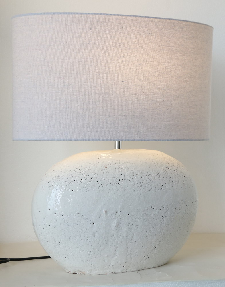 Table Lamp Ceramic White Linen Shade